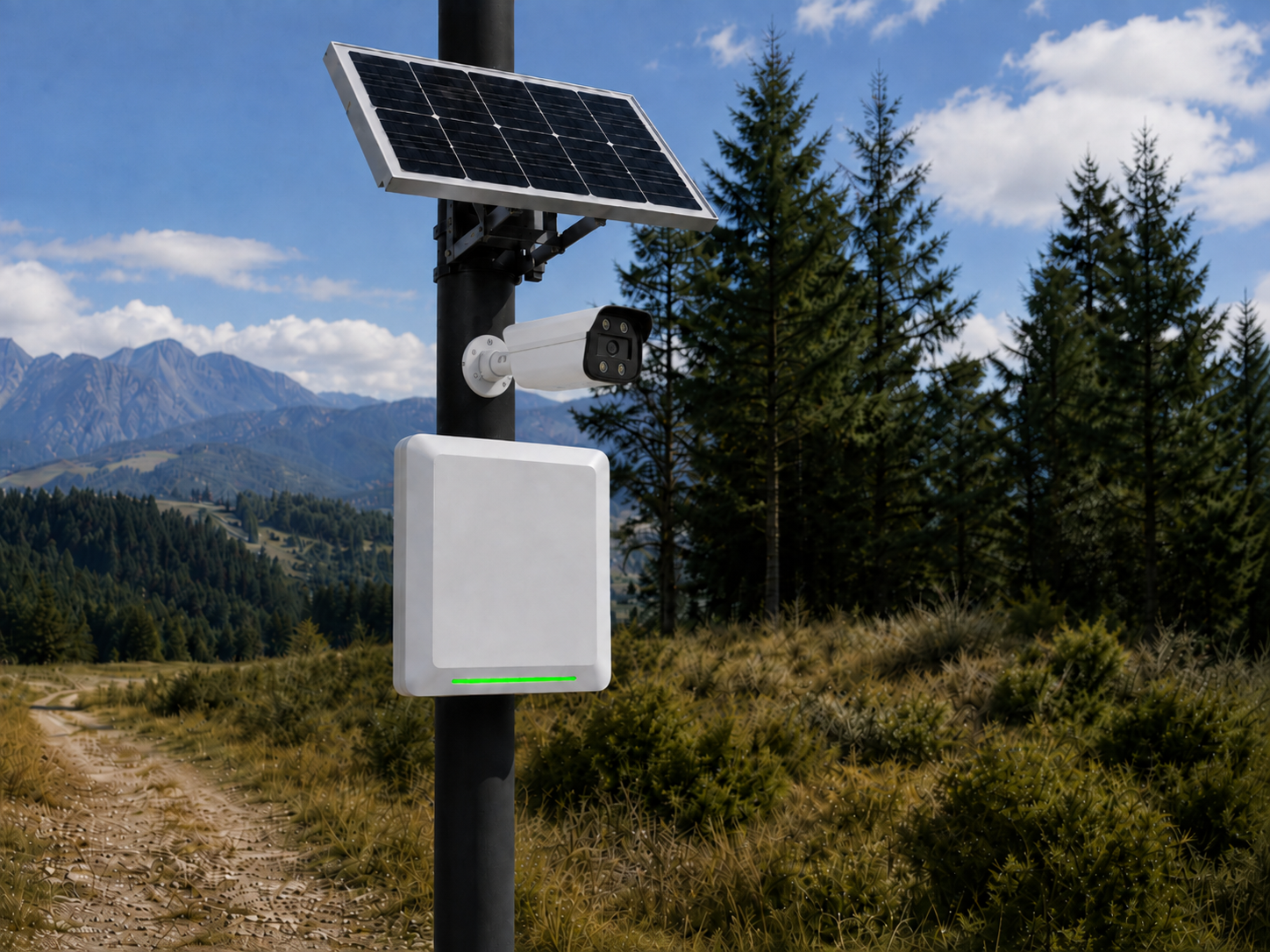 Solar-Powered Security Camera in Mountain Landscape